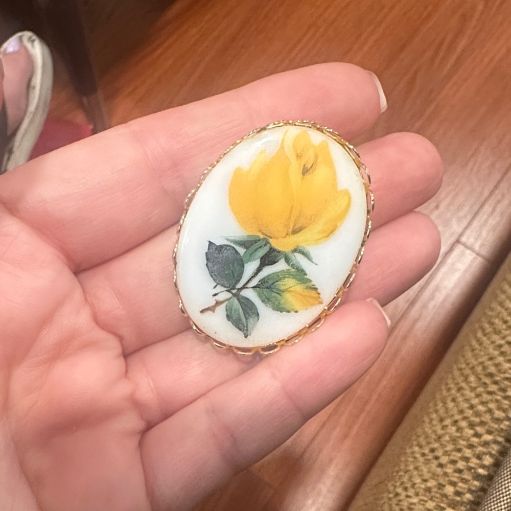 Vintage Yellow Rose Brooch